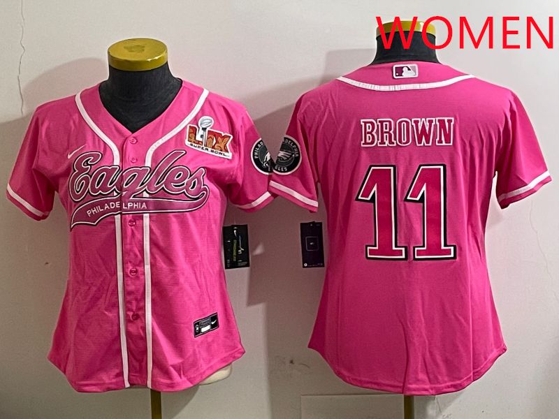 Women Philadelphia Eagles 11 Brown Pink Jointly Name 2025 Nike Limited NFL Jersey style 2